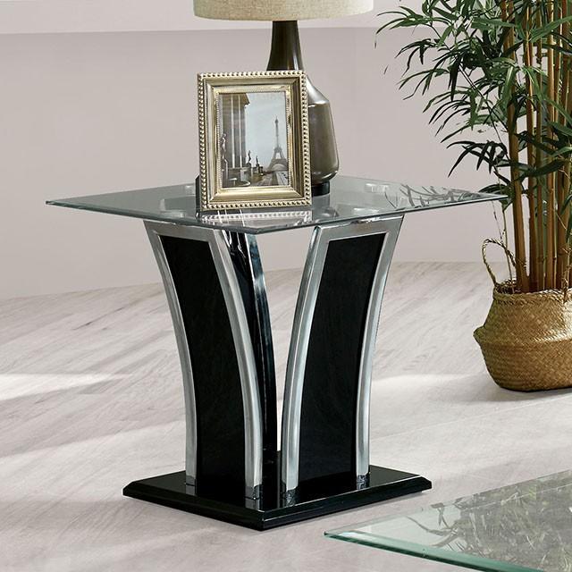 Staten Glossy Black/Chrome End Table - Premium End Table from FOA East - Just $251.55! Shop now at Furniture Wholesale Plus  We are the best furniture store in Nashville, Hendersonville, Goodlettsville, Madison, Antioch, Mount Juliet, Lebanon, Gallatin, Springfield, Murfreesboro, Franklin, Brentwood