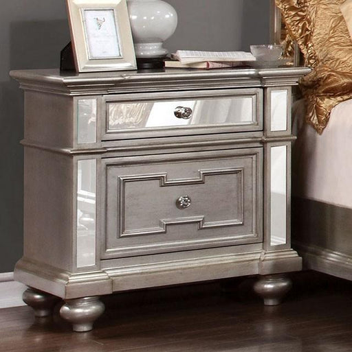 Salamanca Silver Night Stand - Premium Nightstand from FOA East - Just $343.20! Shop now at Furniture Wholesale Plus  We are the best furniture store in Nashville, Hendersonville, Goodlettsville, Madison, Antioch, Mount Juliet, Lebanon, Gallatin, Springfield, Murfreesboro, Franklin, Brentwood