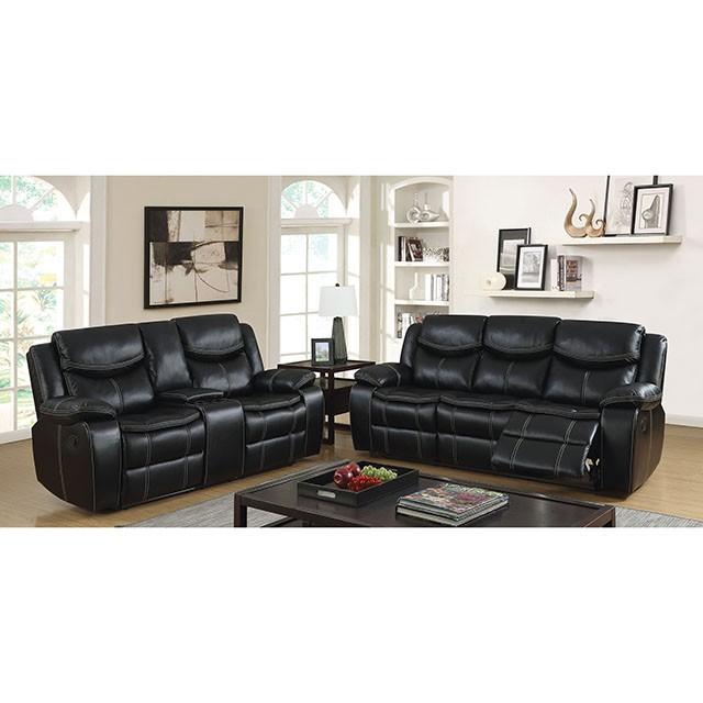 GATRIA Black Console Love Seat w/ 2 Recliners - Premium Loveseat from FOA East - Just $1058.85! Shop now at Furniture Wholesale Plus  We are the best furniture store in Nashville, Hendersonville, Goodlettsville, Madison, Antioch, Mount Juliet, Lebanon, Gallatin, Springfield, Murfreesboro, Franklin, Brentwood