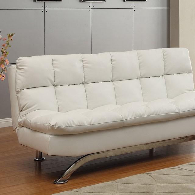 Aristo White/Chrome Futon Sofa, White - Premium Sofa from FOA East - Just $466.05! Shop now at Furniture Wholesale Plus  We are the best furniture store in Nashville, Hendersonville, Goodlettsville, Madison, Antioch, Mount Juliet, Lebanon, Gallatin, Springfield, Murfreesboro, Franklin, Brentwood