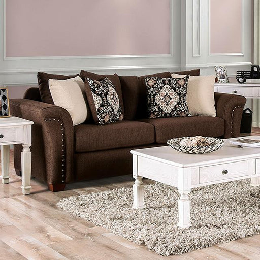 BELSIZE Sofa, Chocolate/Tan - Premium Sofa from FOA East - Just $1597.05! Shop now at Furniture Wholesale Plus  We are the best furniture store in Nashville, Hendersonville, Goodlettsville, Madison, Antioch, Mount Juliet, Lebanon, Gallatin, Springfield, Murfreesboro, Franklin, Brentwood