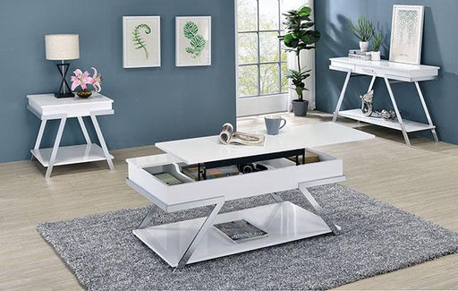 TITUS Sofa Table, White/Chrome - Premium Sofa from FOA East - Just $290.55! Shop now at Furniture Wholesale Plus  We are the best furniture store in Nashville, Hendersonville, Goodlettsville, Madison, Antioch, Mount Juliet, Lebanon, Gallatin, Springfield, Murfreesboro, Franklin, Brentwood