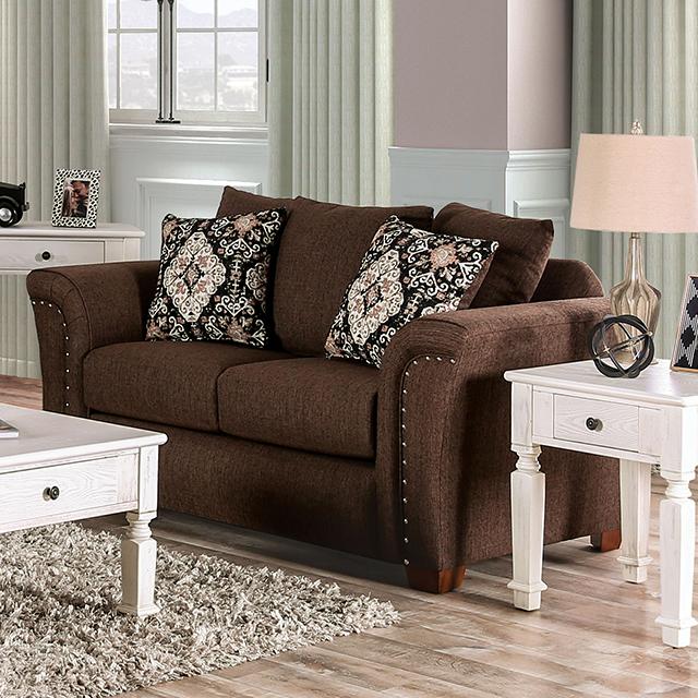 BELSIZE Loveseat, Chocolate/Tan - Premium Loveseat from FOA East - Just $1521! Shop now at Furniture Wholesale Plus  We are the best furniture store in Nashville, Hendersonville, Goodlettsville, Madison, Antioch, Mount Juliet, Lebanon, Gallatin, Springfield, Murfreesboro, Franklin, Brentwood