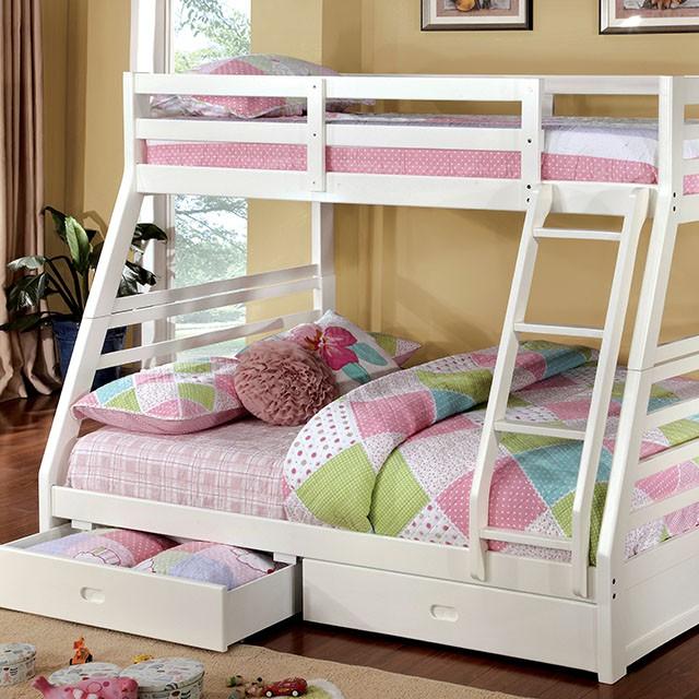 California III White Twin/Full Bunk Bed w/ 2 Drawers - Premium Bunk Bed from FOA East - Just $583.05! Shop now at Furniture Wholesale Plus  We are the best furniture store in Nashville, Hendersonville, Goodlettsville, Madison, Antioch, Mount Juliet, Lebanon, Gallatin, Springfield, Murfreesboro, Franklin, Brentwood