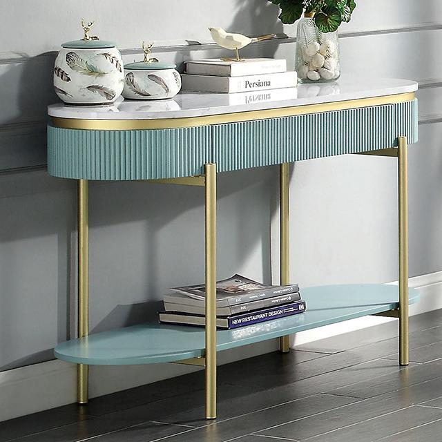 KOBLENZ Sofa Table, Light Teal - Premium Sofa from FOA East - Just $407.55! Shop now at Furniture Wholesale Plus  We are the best furniture store in Nashville, Hendersonville, Goodlettsville, Madison, Antioch, Mount Juliet, Lebanon, Gallatin, Springfield, Murfreesboro, Franklin, Brentwood