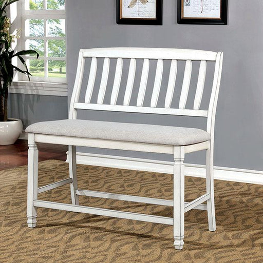 Kaliyah Antique White Counter Ht. Bench - Premium Bench from FOA East - Just $222.30! Shop now at Furniture Wholesale Plus  We are the best furniture store in Nashville, Hendersonville, Goodlettsville, Madison, Antioch, Mount Juliet, Lebanon, Gallatin, Springfield, Murfreesboro, Franklin, Brentwood