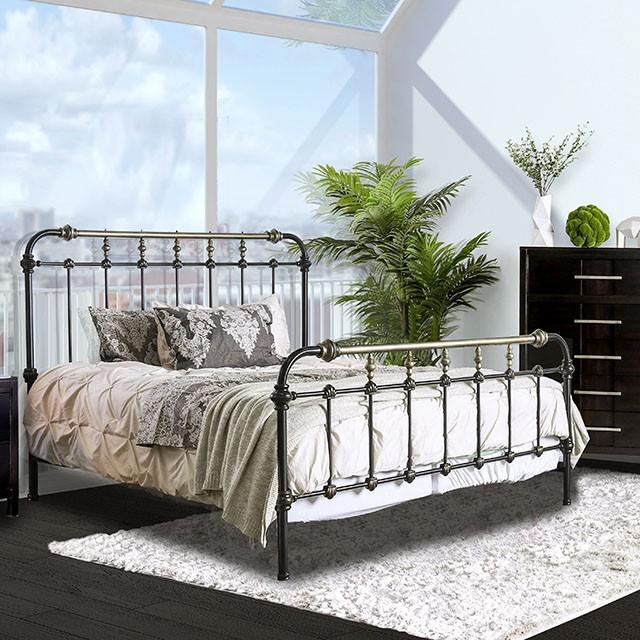 RIANA Antique Black Metal E.King Bed - Premium Bed from FOA East - Just $505.05! Shop now at Furniture Wholesale Plus  We are the best furniture store in Nashville, Hendersonville, Goodlettsville, Madison, Antioch, Mount Juliet, Lebanon, Gallatin, Springfield, Murfreesboro, Franklin, Brentwood