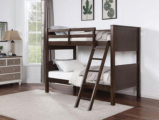 STAMOS Twin/Twin Bunk Bed, Walnut - Premium Bunk Bed from FOA East - Just $661.05! Shop now at Furniture Wholesale Plus  We are the best furniture store in Nashville, Hendersonville, Goodlettsville, Madison, Antioch, Mount Juliet, Lebanon, Gallatin, Springfield, Murfreesboro, Franklin, Brentwood