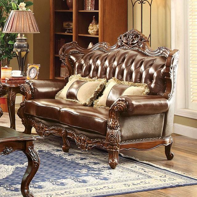 Jericho Brown/Dark Oak Love Seat - Premium Loveseat from FOA East - Just $2470.65! Shop now at Furniture Wholesale Plus  We are the best furniture store in Nashville, Hendersonville, Goodlettsville, Madison, Antioch, Mount Juliet, Lebanon, Gallatin, Springfield, Murfreesboro, Franklin, Brentwood