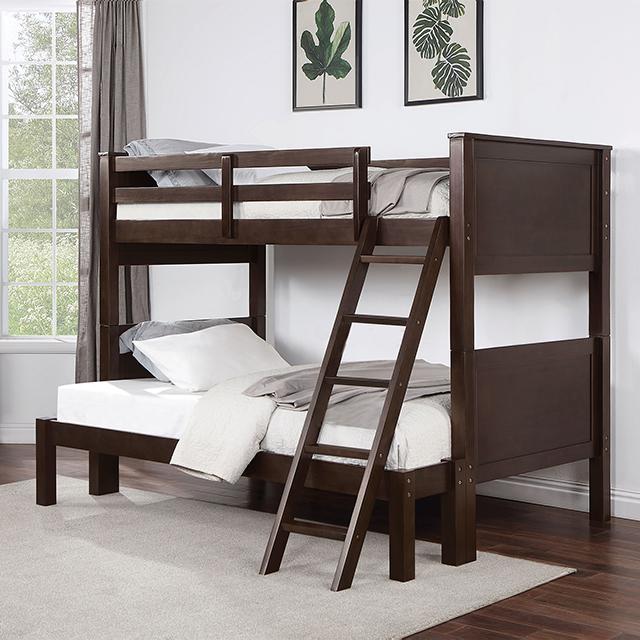 STAMOS Twin/Full Bunk Bed, Walnut - Premium Bunk Bed from FOA East - Just $719.55! Shop now at Furniture Wholesale Plus  We are the best furniture store in Nashville, Hendersonville, Goodlettsville, Madison, Antioch, Mount Juliet, Lebanon, Gallatin, Springfield, Murfreesboro, Franklin, Brentwood