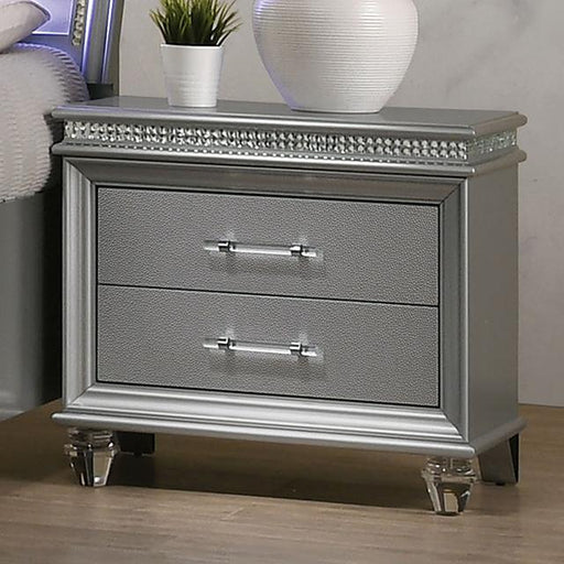 MADDIE Night Stand, Silver - Premium Nightstand from FOA East - Just $468! Shop now at Furniture Wholesale Plus  We are the best furniture store in Nashville, Hendersonville, Goodlettsville, Madison, Antioch, Mount Juliet, Lebanon, Gallatin, Springfield, Murfreesboro, Franklin, Brentwood