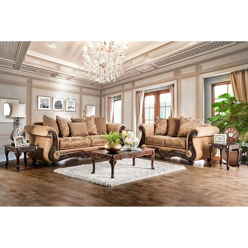 NICANOR Tan/Gold Love Seat - Premium Loveseat from FOA East - Just $1326! Shop now at Furniture Wholesale Plus  We are the best furniture store in Nashville, Hendersonville, Goodlettsville, Madison, Antioch, Mount Juliet, Lebanon, Gallatin, Springfield, Murfreesboro, Franklin, Brentwood