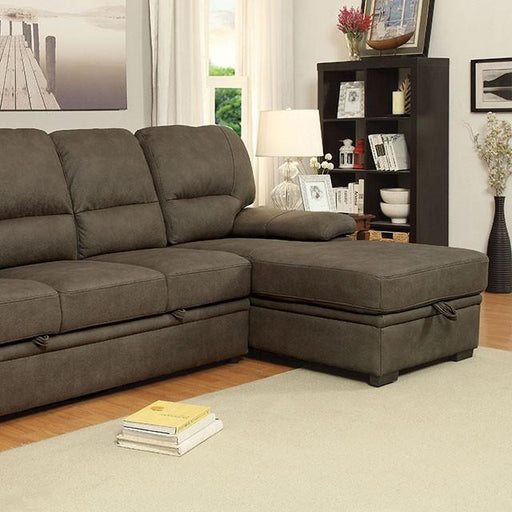 ALCESTER Brown Sectional w/ Sleeper, Ash Brown - Premium Sectional from FOA East - Just $1558.05! Shop now at Furniture Wholesale Plus  We are the best furniture store in Nashville, Hendersonville, Goodlettsville, Madison, Antioch, Mount Juliet, Lebanon, Gallatin, Springfield, Murfreesboro, Franklin, Brentwood