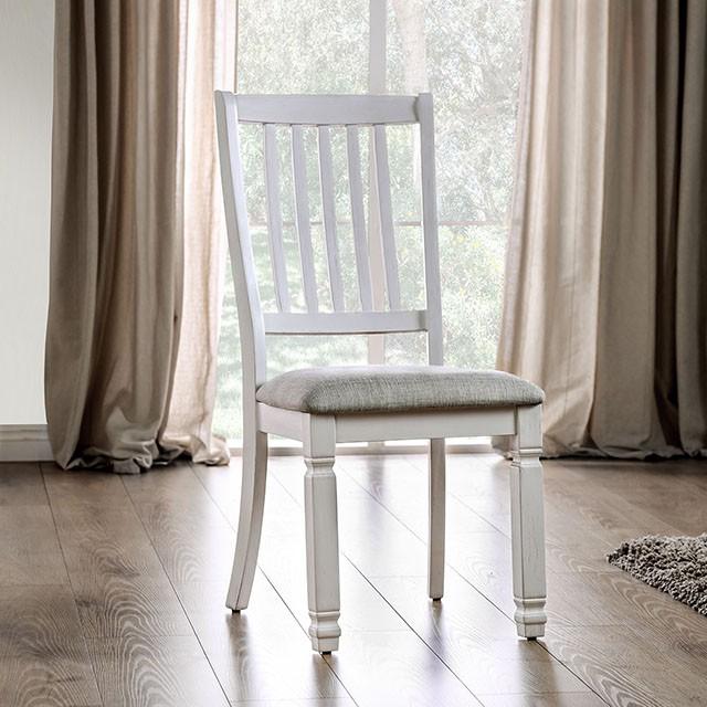 Kaliyah Vintage White/Light Gray Side Chair (2/CTN) - Premium Dining Chair from FOA East - Just $222.30! Shop now at Furniture Wholesale Plus  We are the best furniture store in Nashville, Hendersonville, Goodlettsville, Madison, Antioch, Mount Juliet, Lebanon, Gallatin, Springfield, Murfreesboro, Franklin, Brentwood