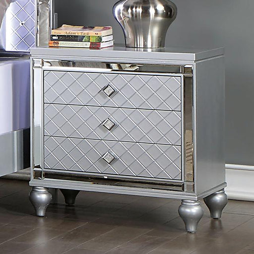 CALANDRIA Night Stand, Silver - Premium Nightstand from FOA East - Just $243.75! Shop now at Furniture Wholesale Plus  We are the best furniture store in Nashville, Hendersonville, Goodlettsville, Madison, Antioch, Mount Juliet, Lebanon, Gallatin, Springfield, Murfreesboro, Franklin, Brentwood