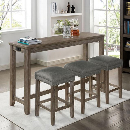 CAERLEON 4 Pc. Counter Ht. Table Set, Wire-brushed Gray - Premium Dining Room Set from FOA East - Just $485.55! Shop now at Furniture Wholesale Plus  We are the best furniture store in Nashville, Hendersonville, Goodlettsville, Madison, Antioch, Mount Juliet, Lebanon, Gallatin, Springfield, Murfreesboro, Franklin, Brentwood