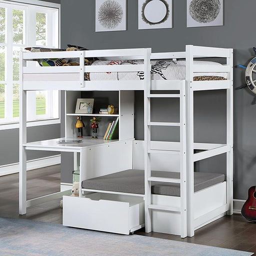 CALLISTUS Twin Workstation Loft Bed, White - Premium Loft Bed from FOA East - Just $1168.05! Shop now at Furniture Wholesale Plus  We are the best furniture store in Nashville, Hendersonville, Goodlettsville, Madison, Antioch, Mount Juliet, Lebanon, Gallatin, Springfield, Murfreesboro, Franklin, Brentwood