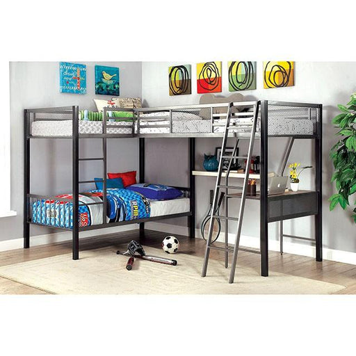 BALLARAT Silver Triple Twin Bunk Bed w/ Desk - Premium Bunk Bed from FOA East - Just $778.05! Shop now at Furniture Wholesale Plus  We are the best furniture store in Nashville, Hendersonville, Goodlettsville, Madison, Antioch, Mount Juliet, Lebanon, Gallatin, Springfield, Murfreesboro, Franklin, Brentwood