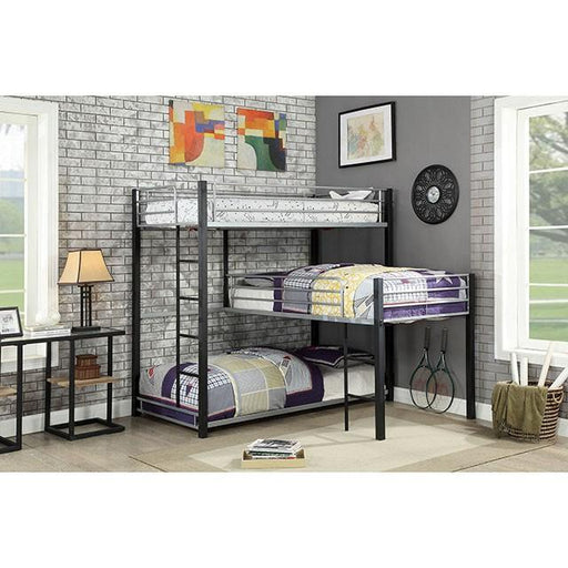 Aubrey Sand Black Twin Triple Decker Bed - Premium Bunk Bed from FOA East - Just $778.05! Shop now at Furniture Wholesale Plus  We are the best furniture store in Nashville, Hendersonville, Goodlettsville, Madison, Antioch, Mount Juliet, Lebanon, Gallatin, Springfield, Murfreesboro, Franklin, Brentwood