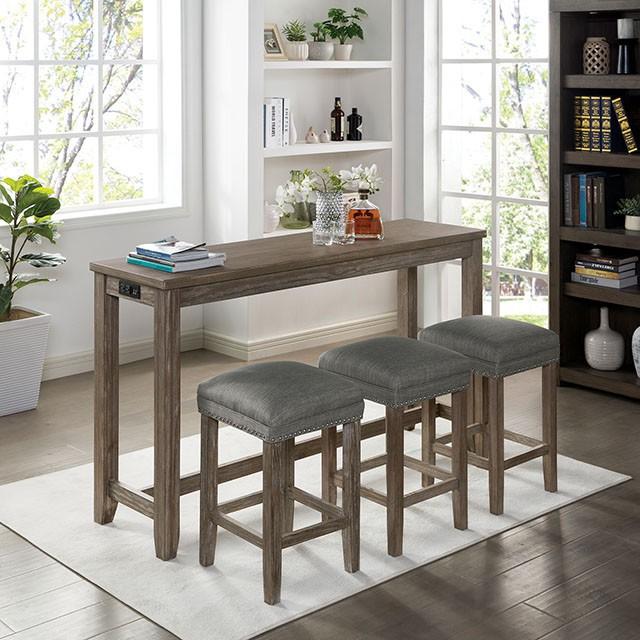 CAERLEON 4 Pc. Counter Ht. Table Set, Wire-brushed Gray - Premium Dining Room Set from FOA East - Just $485.55! Shop now at Furniture Wholesale Plus  We are the best furniture store in Nashville, Hendersonville, Goodlettsville, Madison, Antioch, Mount Juliet, Lebanon, Gallatin, Springfield, Murfreesboro, Franklin, Brentwood