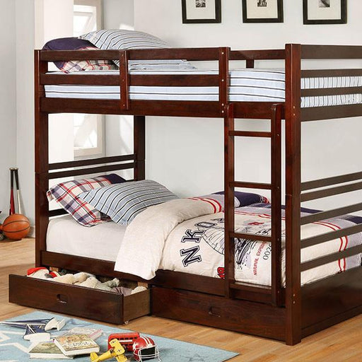 California IV Dark Walnut Twin/Twin Bunk Bed - Premium Bunk Bed from FOA East - Just $544.05! Shop now at Furniture Wholesale Plus  We are the best furniture store in Nashville, Hendersonville, Goodlettsville, Madison, Antioch, Mount Juliet, Lebanon, Gallatin, Springfield, Murfreesboro, Franklin, Brentwood