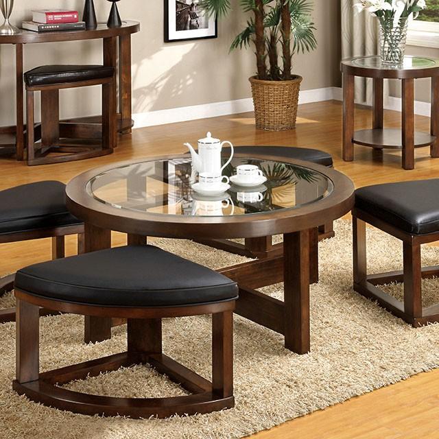 Crystal Cove II Dark Walnut Round Coffee Table w/ 4 Stools - Premium Coffee Table from FOA East - Just $583.05! Shop now at Furniture Wholesale Plus  We are the best furniture store in Nashville, Hendersonville, Goodlettsville, Madison, Antioch, Mount Juliet, Lebanon, Gallatin, Springfield, Murfreesboro, Franklin, Brentwood