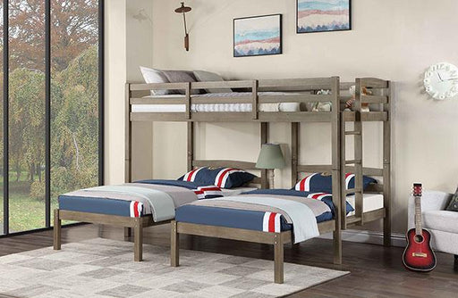 HORTENSE Triple Twin Bunk Bed, W. Gray - Premium Bunk Bed from FOA East - Just $875.55! Shop now at Furniture Wholesale Plus  We are the best furniture store in Nashville, Hendersonville, Goodlettsville, Madison, Antioch, Mount Juliet, Lebanon, Gallatin, Springfield, Murfreesboro, Franklin, Brentwood