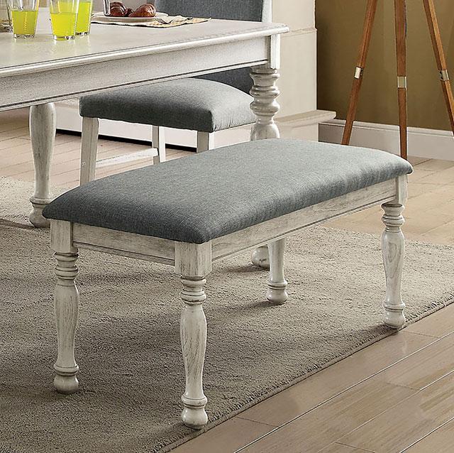 Kathryn Antique White/Gray Bench, White - Premium Bench from FOA East - Just $171.60! Shop now at Furniture Wholesale Plus  We are the best furniture store in Nashville, Hendersonville, Goodlettsville, Madison, Antioch, Mount Juliet, Lebanon, Gallatin, Springfield, Murfreesboro, Franklin, Brentwood