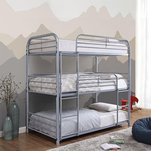 Opal Ii Silver Twin Triple Decker Bed - Premium Bunk Bed from FOA East - Just $590.85! Shop now at Furniture Wholesale Plus  We are the best furniture store in Nashville, Hendersonville, Goodlettsville, Madison, Antioch, Mount Juliet, Lebanon, Gallatin, Springfield, Murfreesboro, Franklin, Brentwood