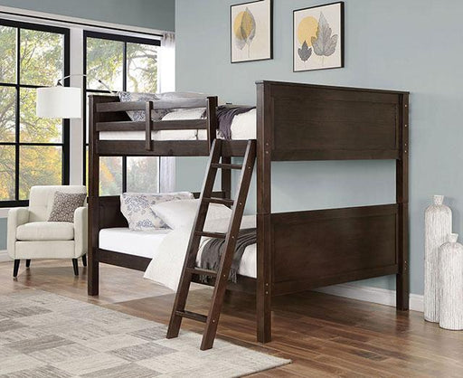 STAMOS Full/Full Bunk Bed, Walnut - Premium Bunk Bed from FOA East - Just $778.05! Shop now at Furniture Wholesale Plus  We are the best furniture store in Nashville, Hendersonville, Goodlettsville, Madison, Antioch, Mount Juliet, Lebanon, Gallatin, Springfield, Murfreesboro, Franklin, Brentwood