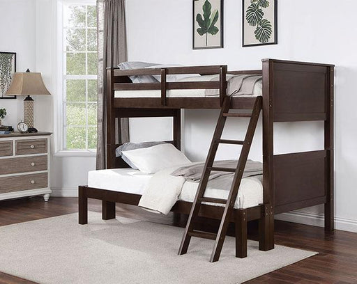 STAMOS Twin/Full Bunk Bed, Walnut - Premium Bunk Bed from FOA East - Just $719.55! Shop now at Furniture Wholesale Plus  We are the best furniture store in Nashville, Hendersonville, Goodlettsville, Madison, Antioch, Mount Juliet, Lebanon, Gallatin, Springfield, Murfreesboro, Franklin, Brentwood