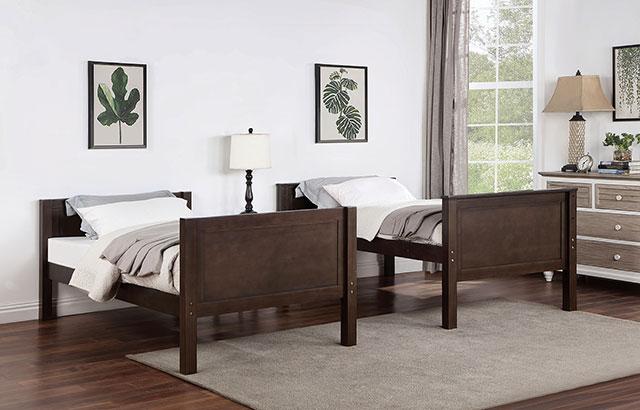 STAMOS Twin/Twin Bunk Bed, Walnut - Premium Bunk Bed from FOA East - Just $661.05! Shop now at Furniture Wholesale Plus  We are the best furniture store in Nashville, Hendersonville, Goodlettsville, Madison, Antioch, Mount Juliet, Lebanon, Gallatin, Springfield, Murfreesboro, Franklin, Brentwood