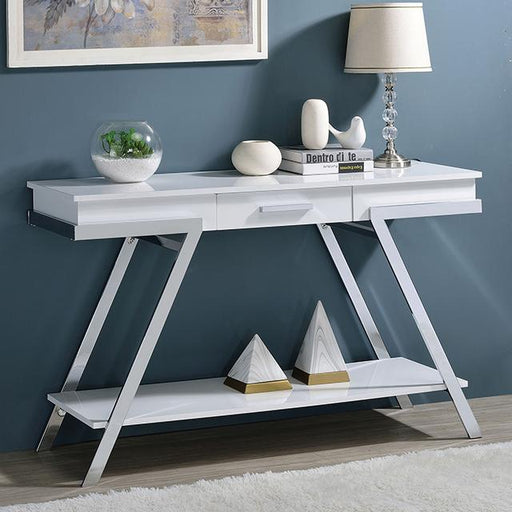 TITUS Sofa Table, White/Chrome - Premium Sofa from FOA East - Just $290.55! Shop now at Furniture Wholesale Plus  We are the best furniture store in Nashville, Hendersonville, Goodlettsville, Madison, Antioch, Mount Juliet, Lebanon, Gallatin, Springfield, Murfreesboro, Franklin, Brentwood