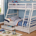 California III Wire-Brushed White Twin/Full Bunk Bed w/ 2 Drawers - Premium Bunk Bed from FOA East - Just $583.05! Shop now at Furniture Wholesale Plus  We are the best furniture store in Nashville, Hendersonville, Goodlettsville, Madison, Antioch, Mount Juliet, Lebanon, Gallatin, Springfield, Murfreesboro, Franklin, Brentwood