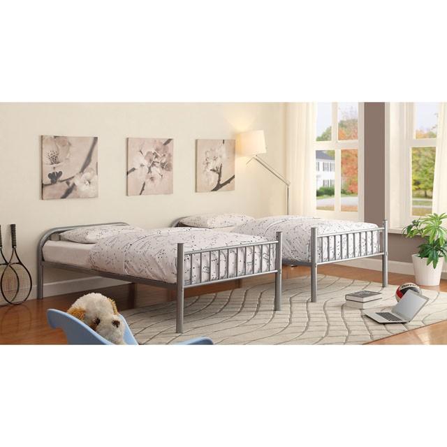 RAINBOW Silver Metal Twin/Twin Bunk Bed - Premium Bunk Bed from FOA East - Just $388.05! Shop now at Furniture Wholesale Plus  We are the best furniture store in Nashville, Hendersonville, Goodlettsville, Madison, Antioch, Mount Juliet, Lebanon, Gallatin, Springfield, Murfreesboro, Franklin, Brentwood