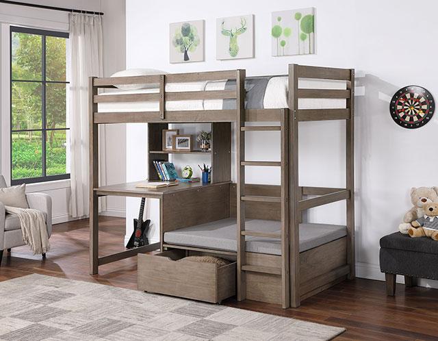 CALLISTUS Twin/Workstation Loft Bed, W. Gray - Premium Loft Bed from FOA East - Just $1168.05! Shop now at Furniture Wholesale Plus  We are the best furniture store in Nashville, Hendersonville, Goodlettsville, Madison, Antioch, Mount Juliet, Lebanon, Gallatin, Springfield, Murfreesboro, Franklin, Brentwood