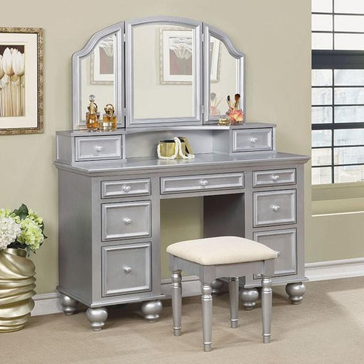 ATHY Silver Vanity w/ Stool - Premium Vanity from FOA East - Just $583.05! Shop now at Furniture Wholesale Plus  We are the best furniture store in Nashville, Hendersonville, Goodlettsville, Madison, Antioch, Mount Juliet, Lebanon, Gallatin, Springfield, Murfreesboro, Franklin, Brentwood