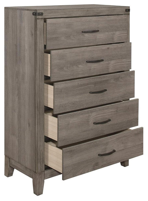 Homelegance Woodrow 5 Drawer Chest in Gray 2042-9 - Premium Chest from Homelegance (Titan Warehouse) - Just $368.55! Shop now at Furniture Wholesale Plus  We are the best furniture store in Nashville, Hendersonville, Goodlettsville, Madison, Antioch, Mount Juliet, Lebanon, Gallatin, Springfield, Murfreesboro, Franklin, Brentwood