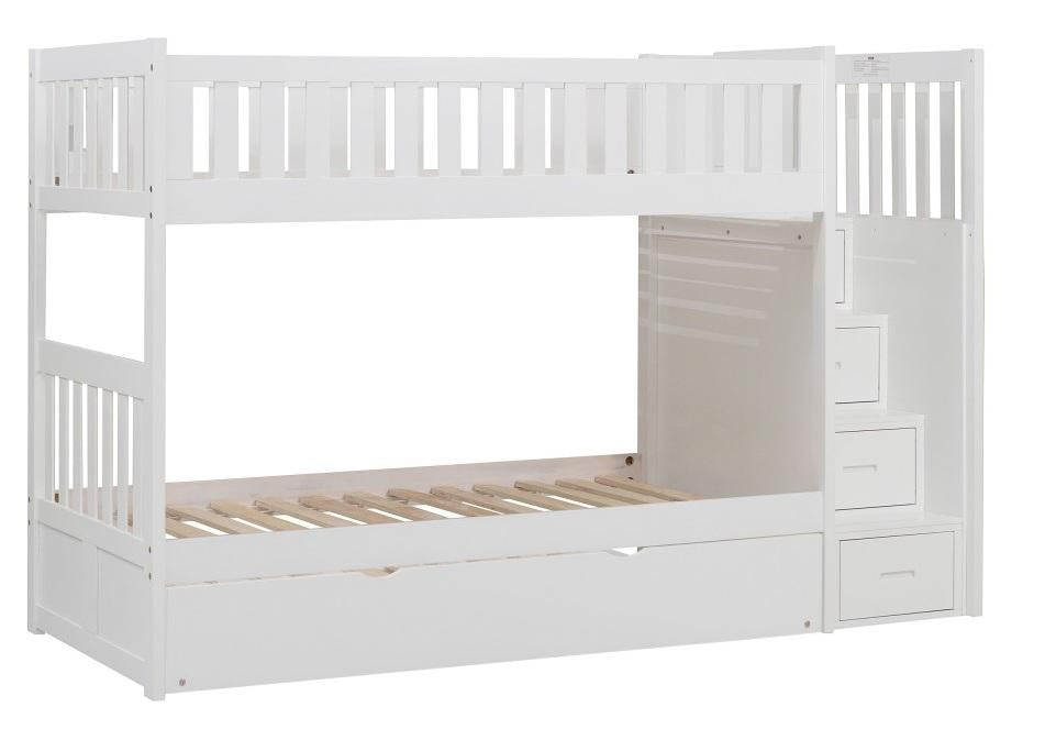 Homelegance Galen Bunk Bed w/ Reversible Step Storage and Twin Trundle in White B2053SBW-1*R - Premium Bed from Homelegance (Titan Warehouse) - Just $1299.19! Shop now at Furniture Wholesale Plus  We are the best furniture store in Nashville, Hendersonville, Goodlettsville, Madison, Antioch, Mount Juliet, Lebanon, Gallatin, Springfield, Murfreesboro, Franklin, Brentwood
