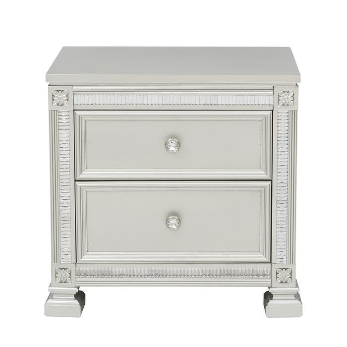 Homelegance Bevelle 2 Drawer Nightstand in Silver 1958-4 - Premium Nightstand from Homelegance (Titan Warehouse) - Just $310.05! Shop now at Furniture Wholesale Plus  We are the best furniture store in Nashville, Hendersonville, Goodlettsville, Madison, Antioch, Mount Juliet, Lebanon, Gallatin, Springfield, Murfreesboro, Franklin, Brentwood