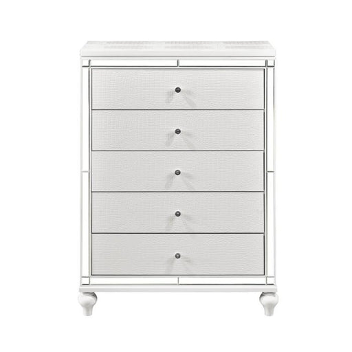 Homelegance Alonza 5 Drawer Chest in White 1845-9 - Premium Chest from Homelegance (Titan Warehouse) - Just $653.25! Shop now at Furniture Wholesale Plus  We are the best furniture store in Nashville, Hendersonville, Goodlettsville, Madison, Antioch, Mount Juliet, Lebanon, Gallatin, Springfield, Murfreesboro, Franklin, Brentwood