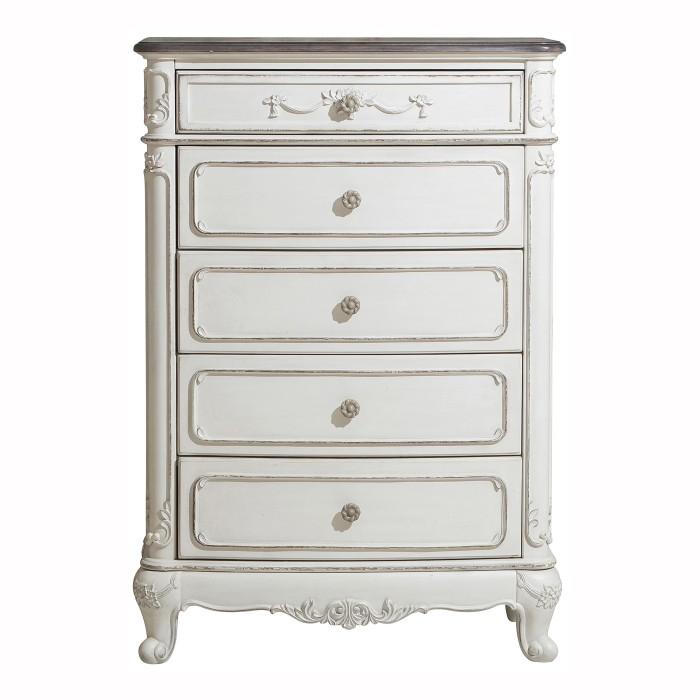 Homelegance Cinderella 5 Drawer Chest in Antique White with Grey Rub-Through 1386NW-9 - Premium Chest from Homelegance (Titan Warehouse) - Just $583.05! Shop now at Furniture Wholesale Plus  We are the best furniture store in Nashville, Hendersonville, Goodlettsville, Madison, Antioch, Mount Juliet, Lebanon, Gallatin, Springfield, Murfreesboro, Franklin, Brentwood