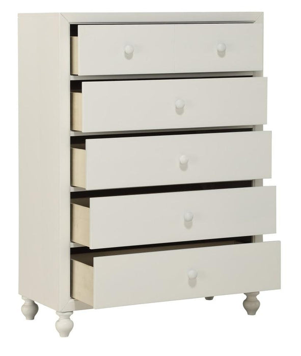 Homelegance Wellsummer 5 Drawer Chest in White 1803W-9 - Premium Chest from Homelegance (Titan Warehouse) - Just $487.50! Shop now at Furniture Wholesale Plus  We are the best furniture store in Nashville, Hendersonville, Goodlettsville, Madison, Antioch, Mount Juliet, Lebanon, Gallatin, Springfield, Murfreesboro, Franklin, Brentwood