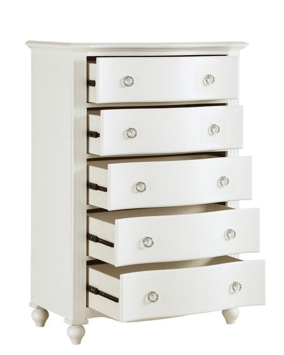 Homelegance Meghan 5 Drawer Chest in White 2058WH-9 - Premium Chest from Homelegance (Titan Warehouse) - Just $633.75! Shop now at Furniture Wholesale Plus  We are the best furniture store in Nashville, Hendersonville, Goodlettsville, Madison, Antioch, Mount Juliet, Lebanon, Gallatin, Springfield, Murfreesboro, Franklin, Brentwood