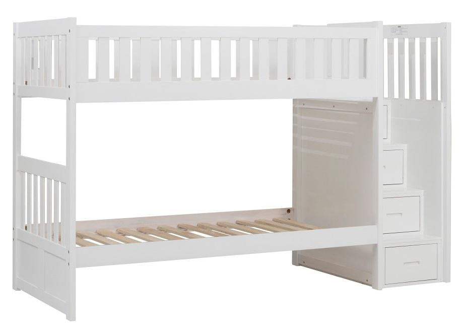 Homelegance Galen Bunk Bed w/ Reversible Step Storage in White B2053SBW-1* - Premium Bed from Homelegance (Titan Warehouse) - Just $914.55! Shop now at Furniture Wholesale Plus  We are the best furniture store in Nashville, Hendersonville, Goodlettsville, Madison, Antioch, Mount Juliet, Lebanon, Gallatin, Springfield, Murfreesboro, Franklin, Brentwood