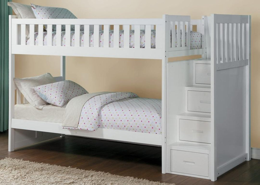 Homelegance Galen Bunk Bed w/ Reversible Step Storage in White B2053SBW-1* - Premium Bed from Homelegance (Titan Warehouse) - Just $914.55! Shop now at Furniture Wholesale Plus  We are the best furniture store in Nashville, Hendersonville, Goodlettsville, Madison, Antioch, Mount Juliet, Lebanon, Gallatin, Springfield, Murfreesboro, Franklin, Brentwood