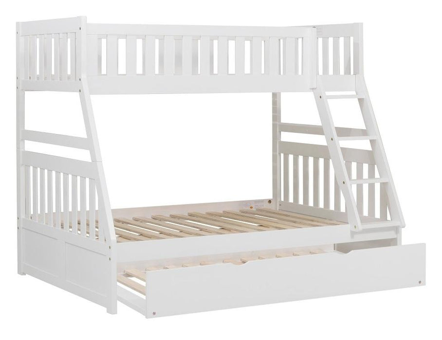 Homelegance Galen Twin/Full Bunk Bed w/ Twin Trundle in White B2053TFW-1*R - Premium Bed from Homelegance (Titan Warehouse) - Just $787.31! Shop now at Furniture Wholesale Plus  We are the best furniture store in Nashville, Hendersonville, Goodlettsville, Madison, Antioch, Mount Juliet, Lebanon, Gallatin, Springfield, Murfreesboro, Franklin, Brentwood