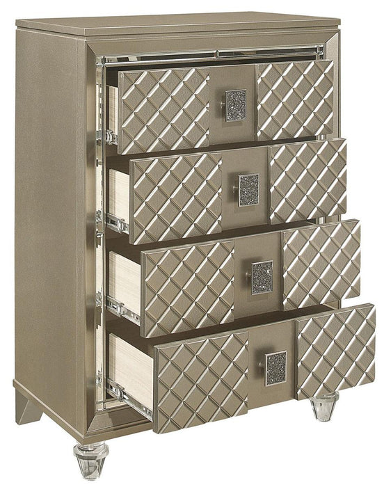 Homelegance Furniture Youth Loudon 4 Drawer Chest in Champagne Metallic B1515-9 - Premium Chest from Homelegance (Titan Warehouse) - Just $514.80! Shop now at Furniture Wholesale Plus  We are the best furniture store in Nashville, Hendersonville, Goodlettsville, Madison, Antioch, Mount Juliet, Lebanon, Gallatin, Springfield, Murfreesboro, Franklin, Brentwood