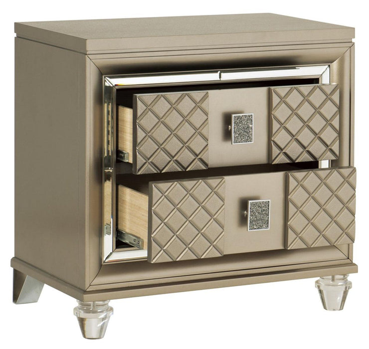 Homelegance Furniture Loudon 2 Drawer Nightstand in Champagne Metallic 1515-4 - Premium Nightstand from Homelegance (Titan Warehouse) - Just $407.55! Shop now at Furniture Wholesale Plus  We are the best furniture store in Nashville, Hendersonville, Goodlettsville, Madison, Antioch, Mount Juliet, Lebanon, Gallatin, Springfield, Murfreesboro, Franklin, Brentwood