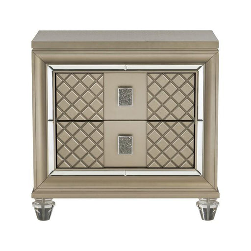 Loudon 2 Drawer Nightstand in Champagne Metallic 1515-4 - Premium Nightstand from Homelegance (Titan Warehouse) - Just $407.55! Shop now at Furniture Wholesale Plus  We are the best furniture store in Nashville, Hendersonville, Goodlettsville, Madison, Antioch, Mount Juliet, Lebanon, Gallatin, Springfield, Murfreesboro, Franklin, Brentwood